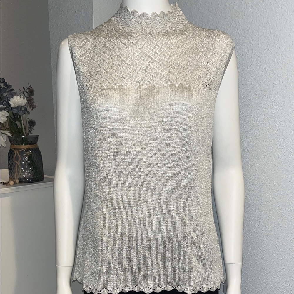 Elegant Silver Lace Women's Top Vintage st. John Size med beautifully made. - Picture 2 of 15